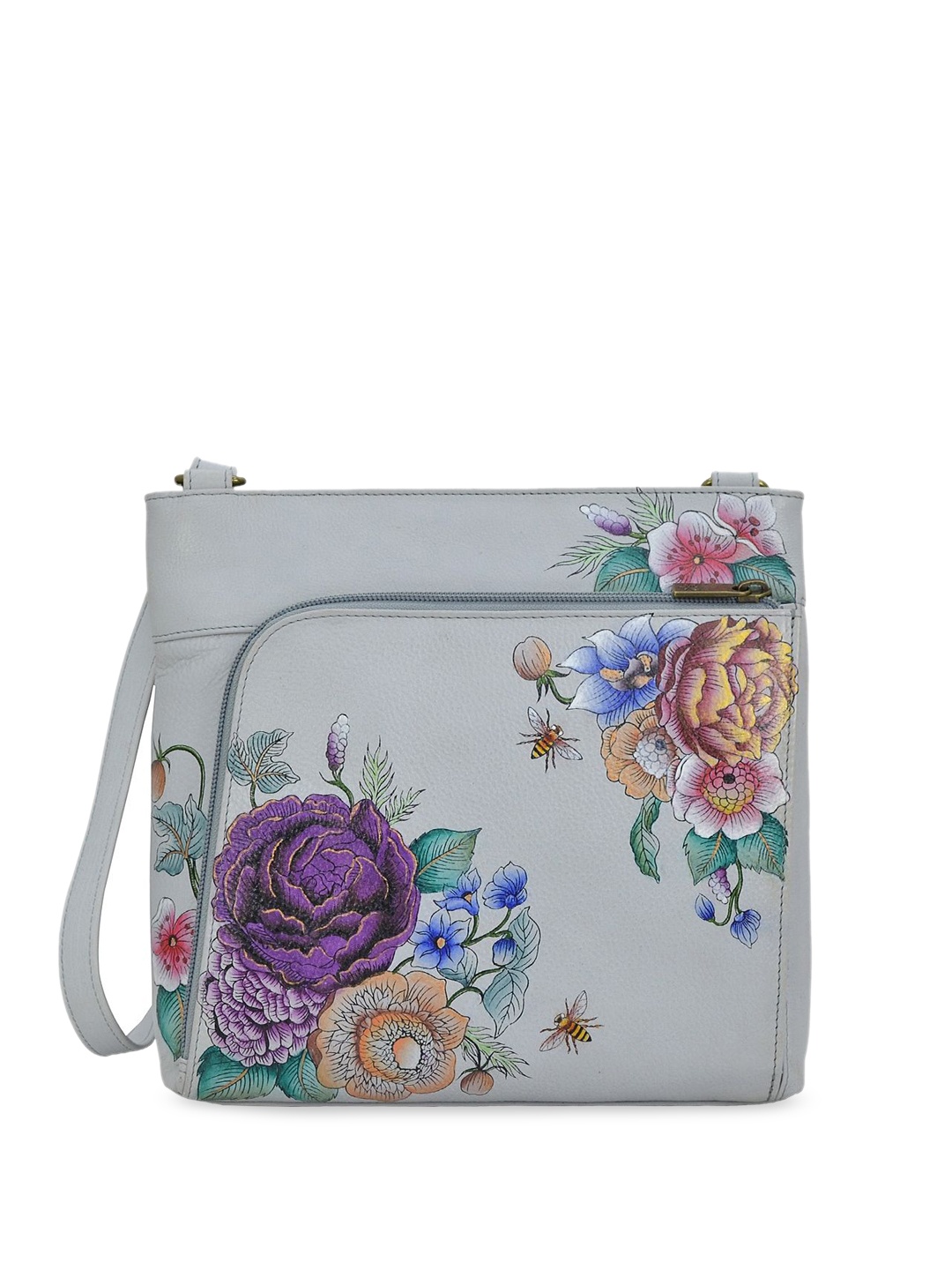 

Anuschka Floral Printed Leather Structured Sling Bag, Grey