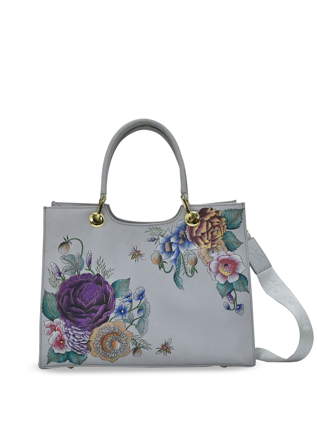 

Anuschka Floral Printed Leather Structured Handheld Bag, Grey