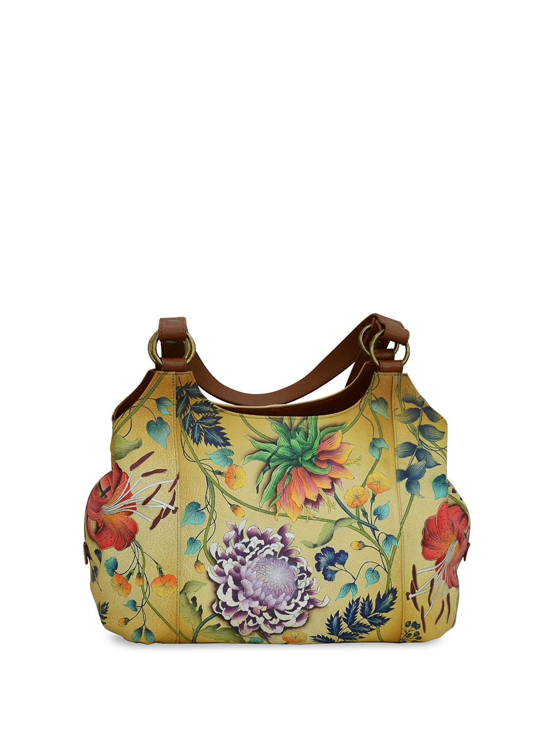 

Anuschka Floral Printed Leather Structured Sling Bag, Brown