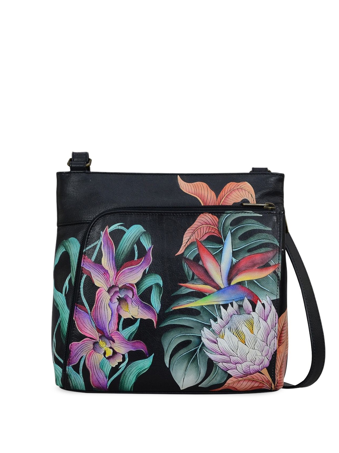 Anuschka Floral Printed Leather Shopper Sling Bag, Charcoal