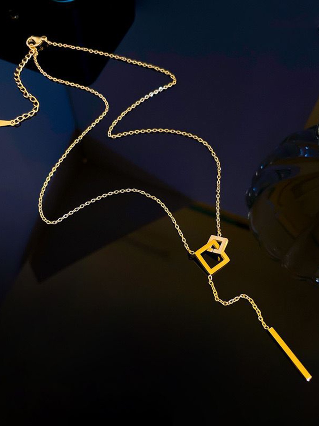 

MYKI Gold-Plated Stainless Steel Cubic Zirconia Square Pendant With Chain