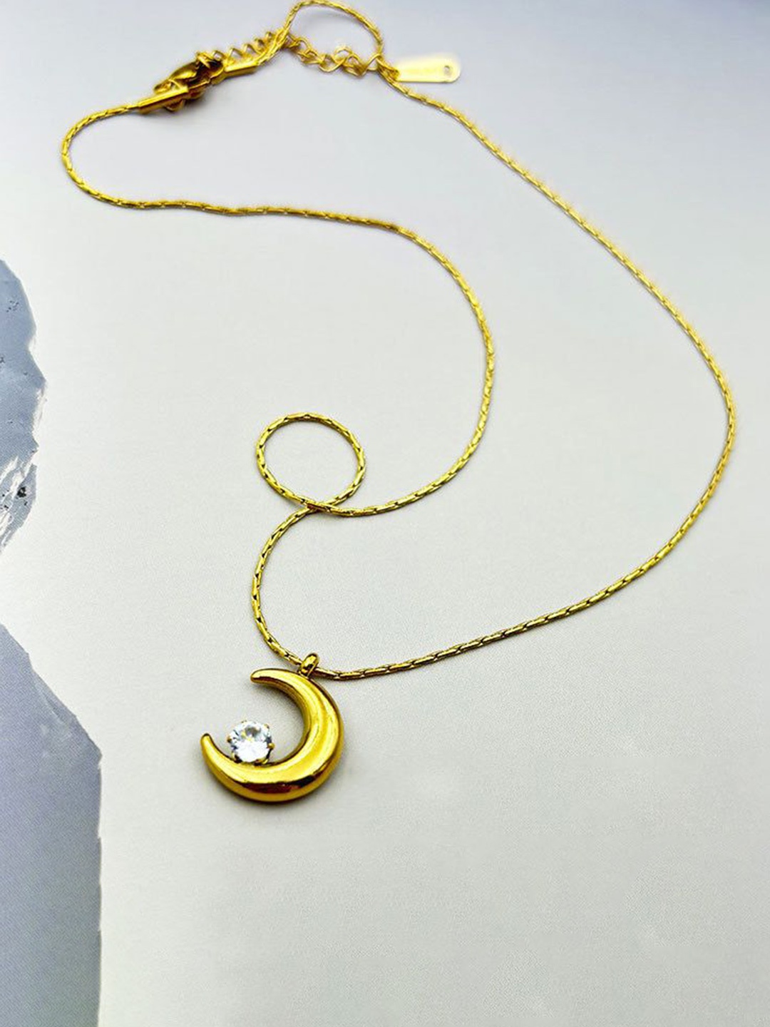 

MYKI Gold-Plated Stainless Steel Cubic Zirconia Moon Pendant With Chain