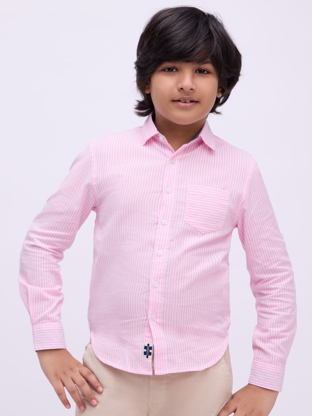 

Bombay High Boys Standard Opaque Striped Casual Shirt, Pink