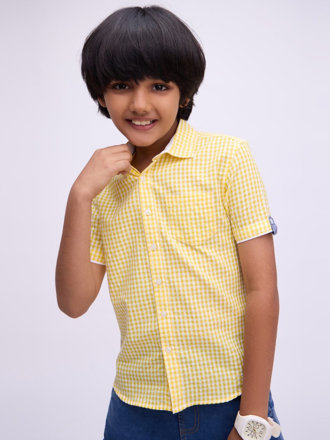 

Bombay High Boys Standard Gingham Checks Opaque Checked Casual Shirt, Yellow