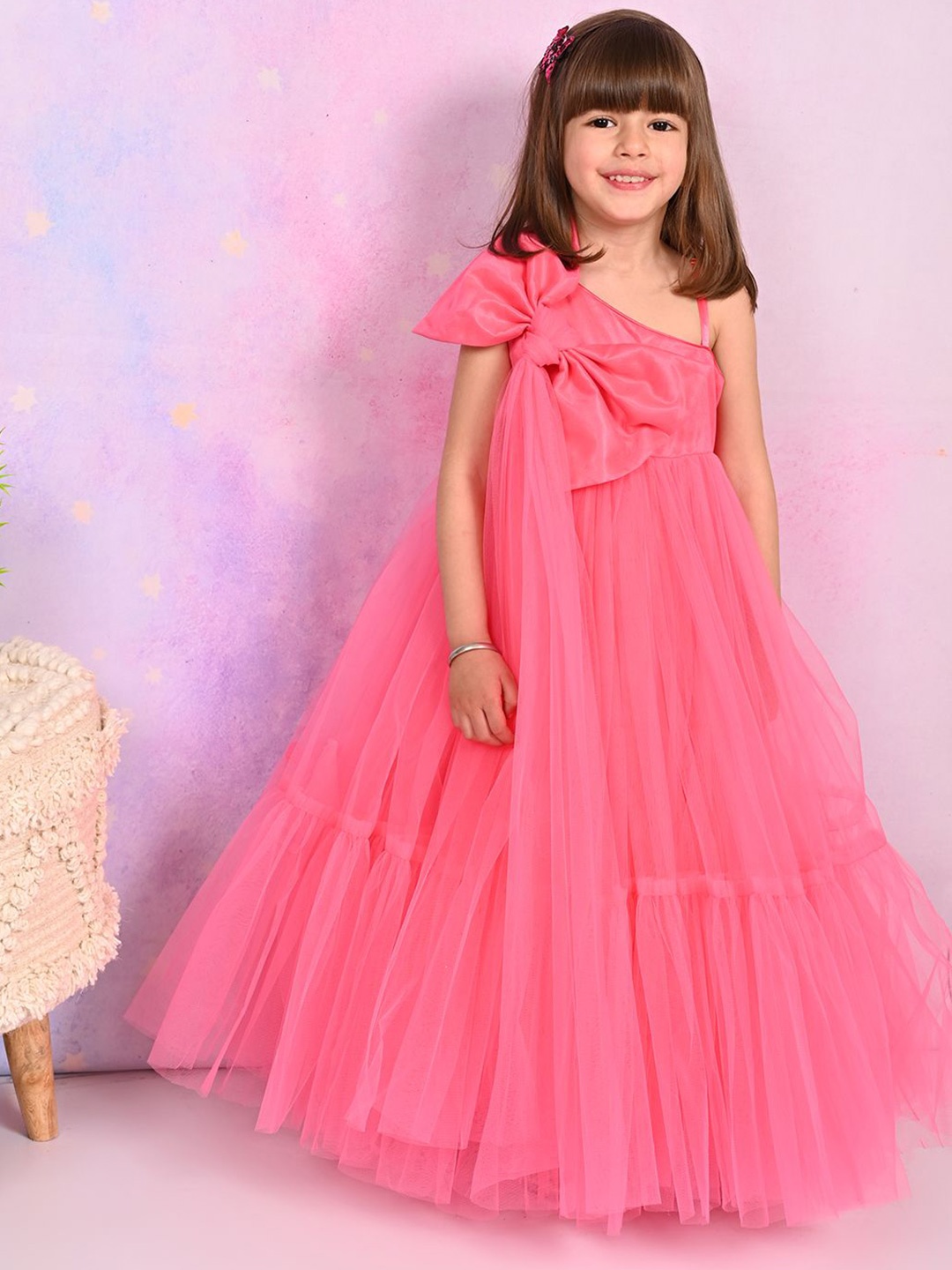 

Bedtime story Girls Shoulder Straps Net Empire Maxi Dress, Pink