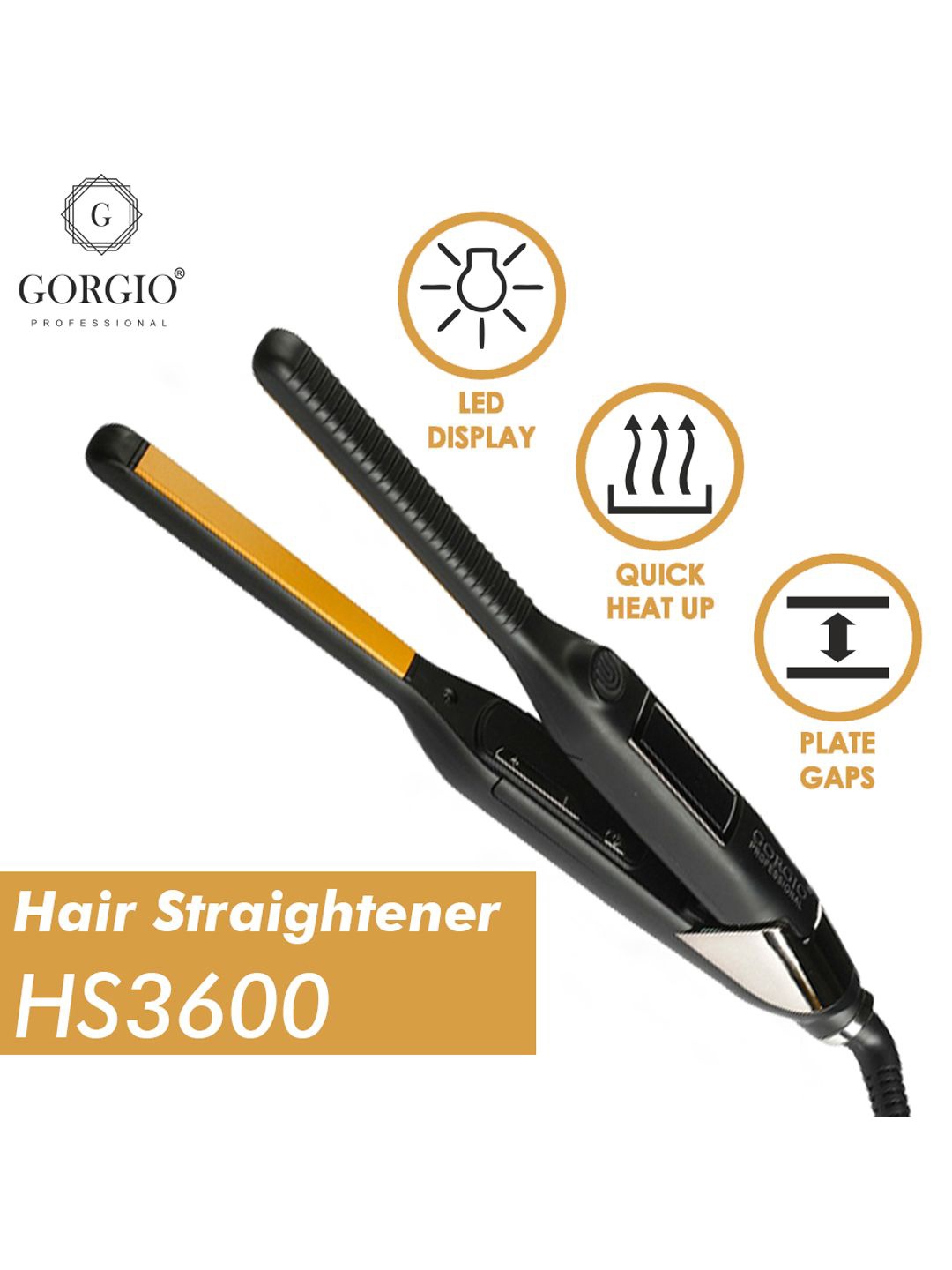 

GORGIO PROFESSIONAL Hair Straightener With Cord HS3600, Black