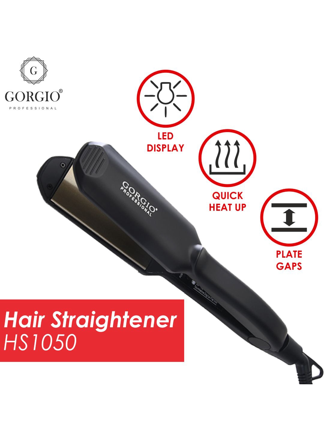 

GORGIO PROFESSIONAL Hair Straightener HS1050, Black