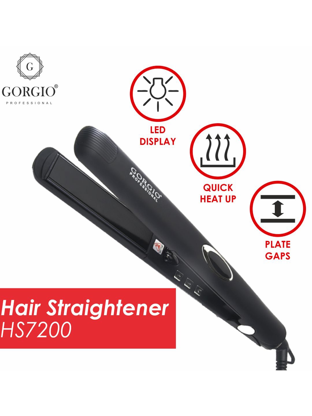 

GORGIO PROFESSIONAL Hair Straightener HS7200, Black