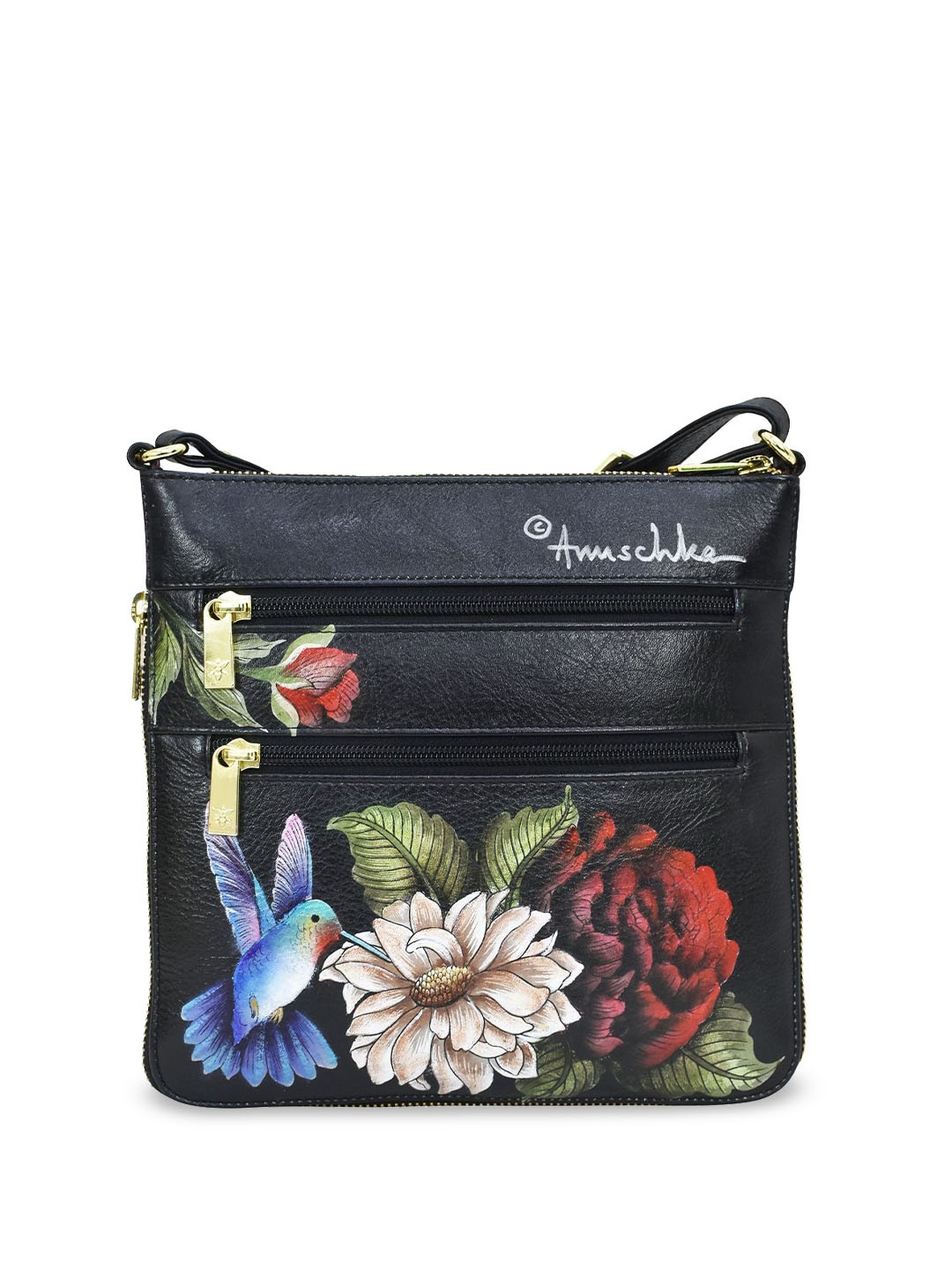 

Anuschka Floral Leather Structured Sling Bag, Black