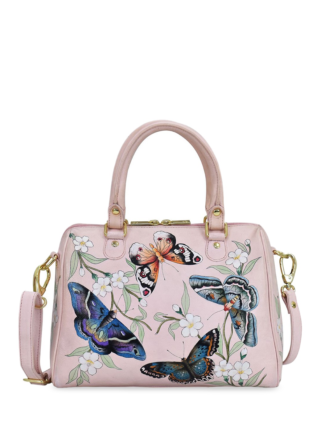 

Anuschka Floral Printed Leather Structured Handheld Bag, Pink