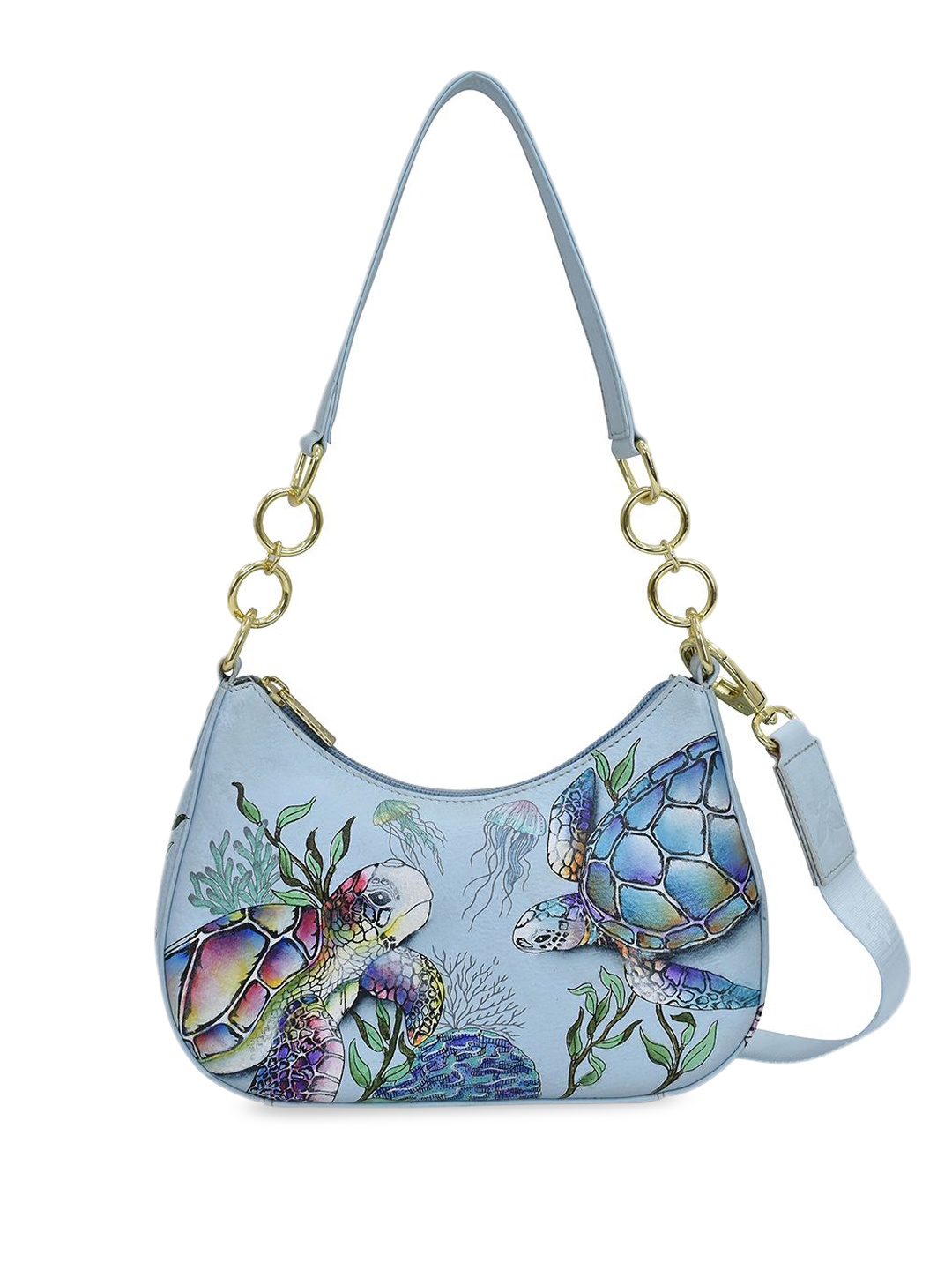 

Anuschka Floral Printed Leather Half Moon Sling Bag, Blue