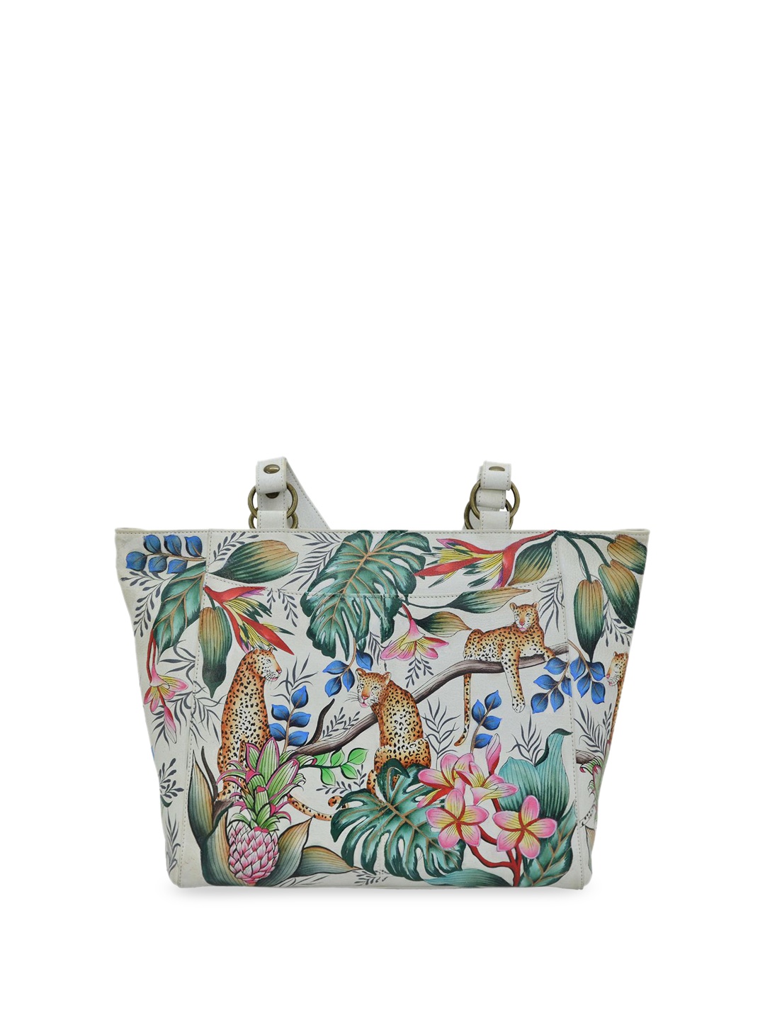 

Anuschka Floral Printed Leather Oversized Structured Shoulder Bag, Off white