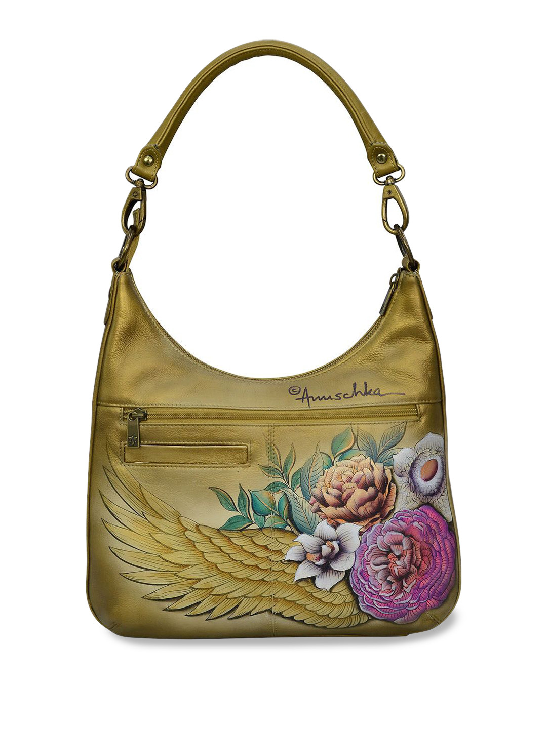 

Anuschka Floral Leather Bucket Sling Bag, Gold