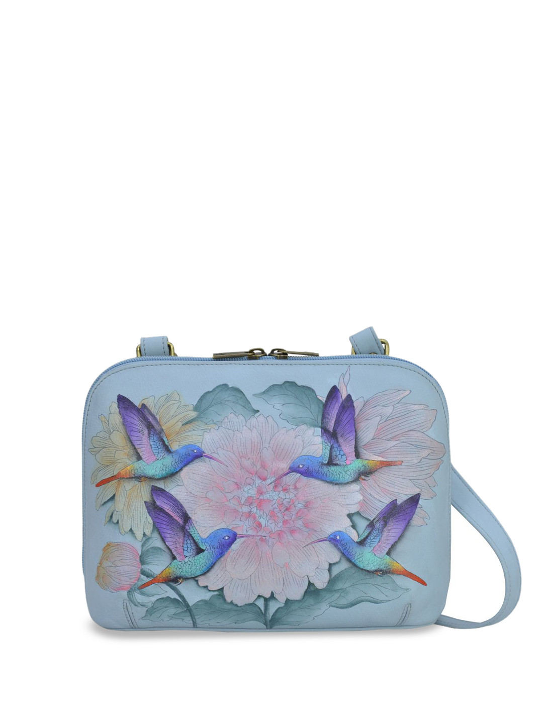 

Anuschka Floral Printed Leather Structured Sling Bag, Blue