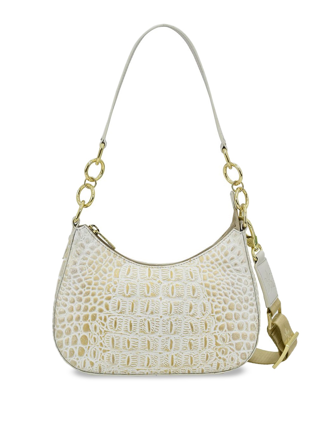 

Anuschka Leather Half Moon Hobo Bag with Cut Work, White