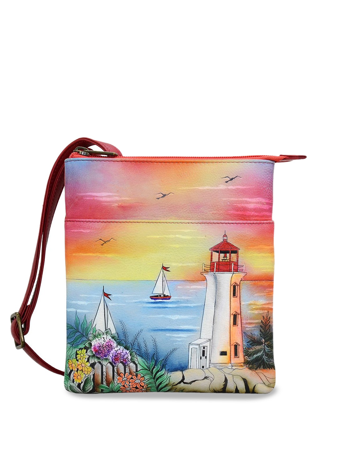 

Anuschka Printed Leather Structured Sling Bag with Tasselled, Orange