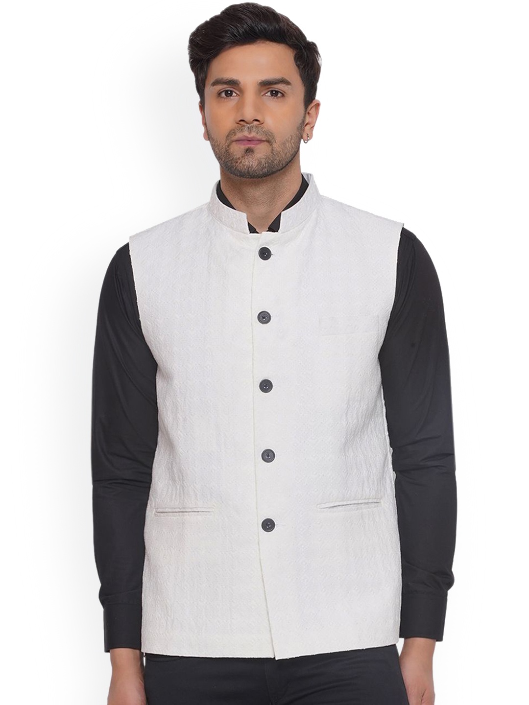 

VEERA PARIDHAAN Embroidered Woven Nehru Jacket, White