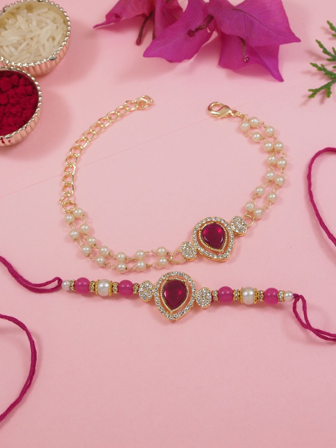 

I Jewels Rakhi With Bracelet Gift Set, Pink