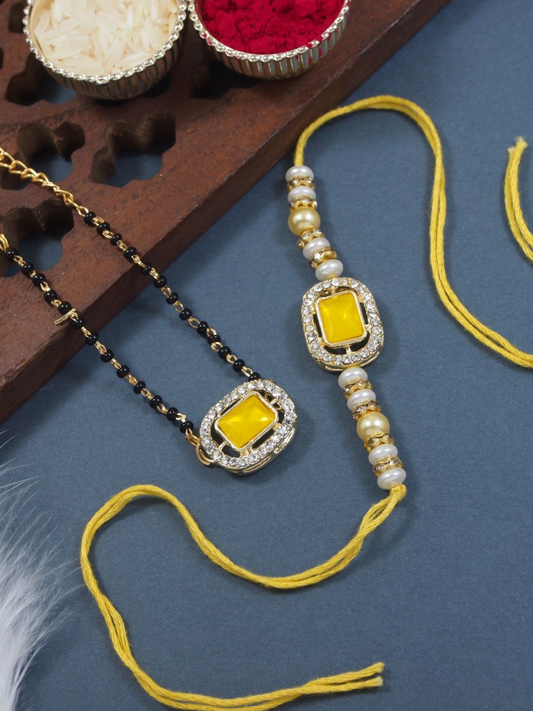 

I Jewels Rakhi With Bracelet Gift Set, Yellow