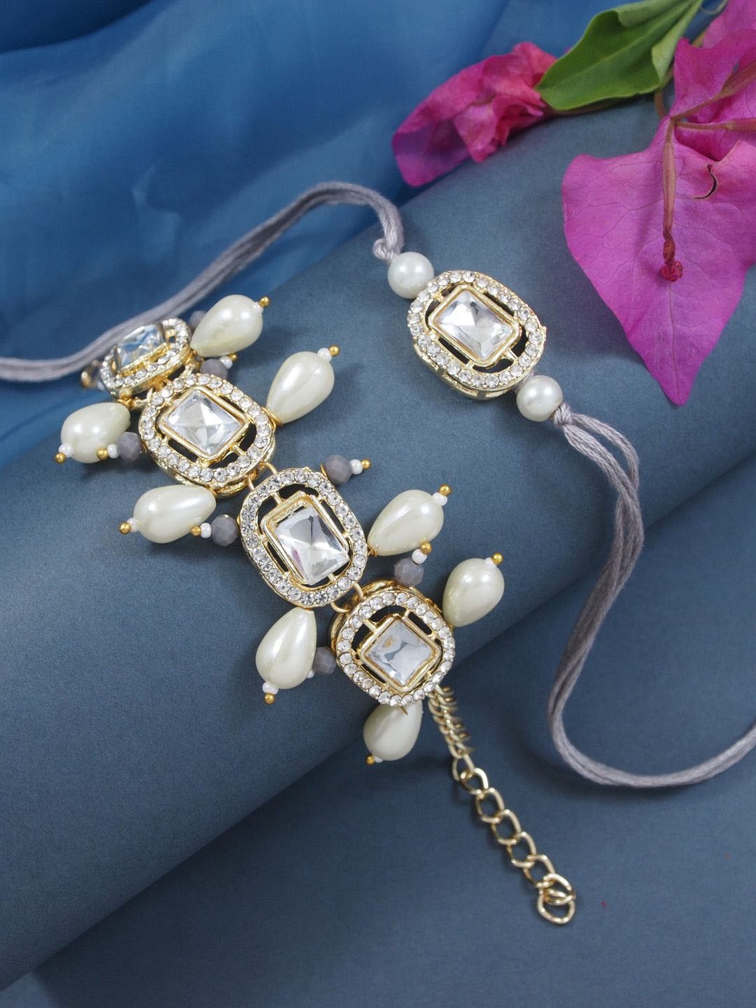 

I Jewels Set Of 2 Bhaiya Bhabhi Embellished Rakhi With Roli Chawal & Card, Grey