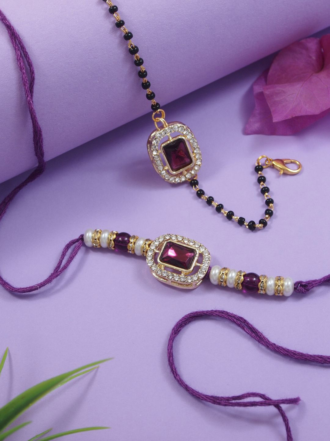

I Jewels Rakhi With Bracelet Gift Set, Purple