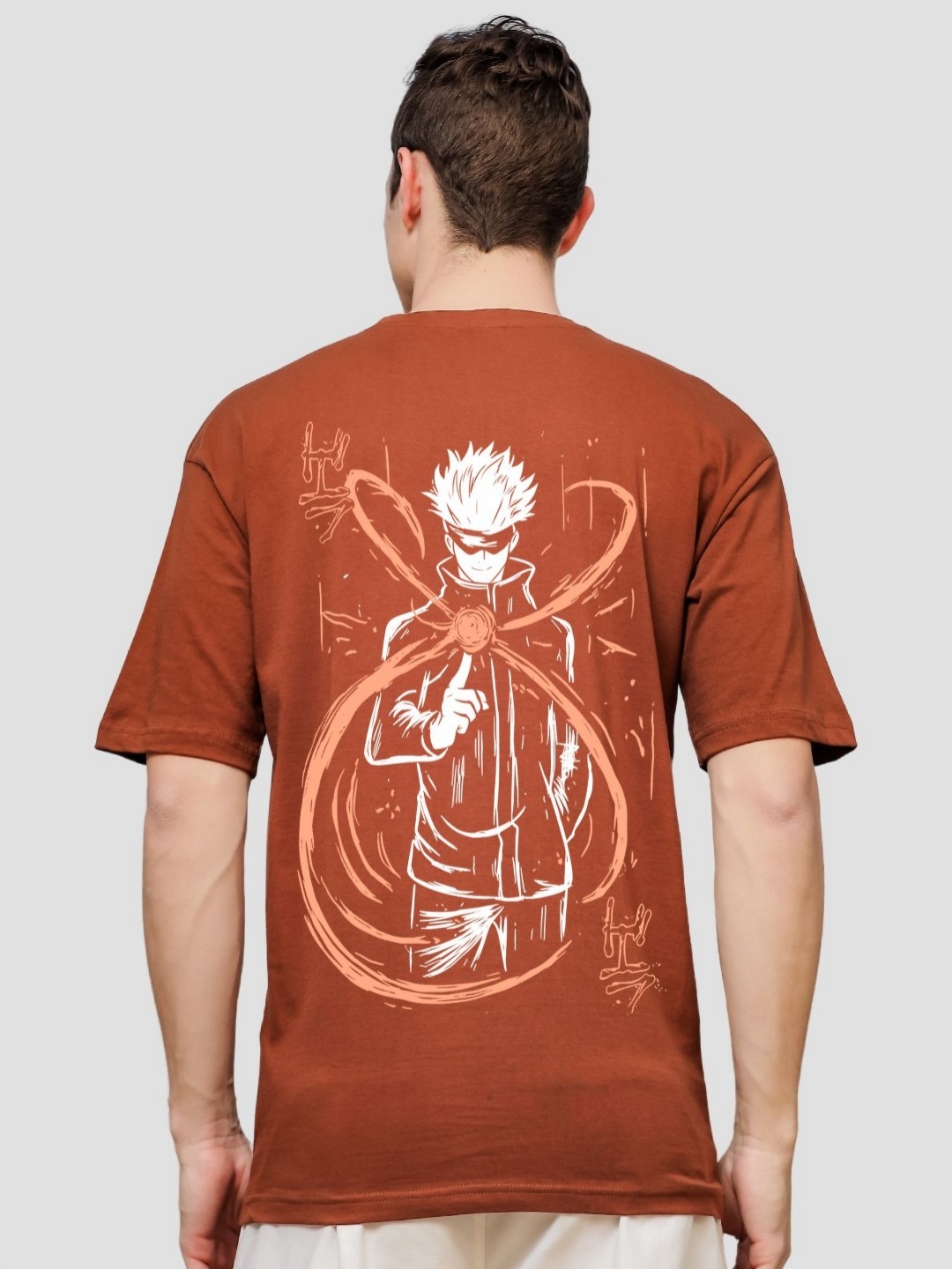 

ADRO Men Printed V-Neck Applique T-shirt, Brown