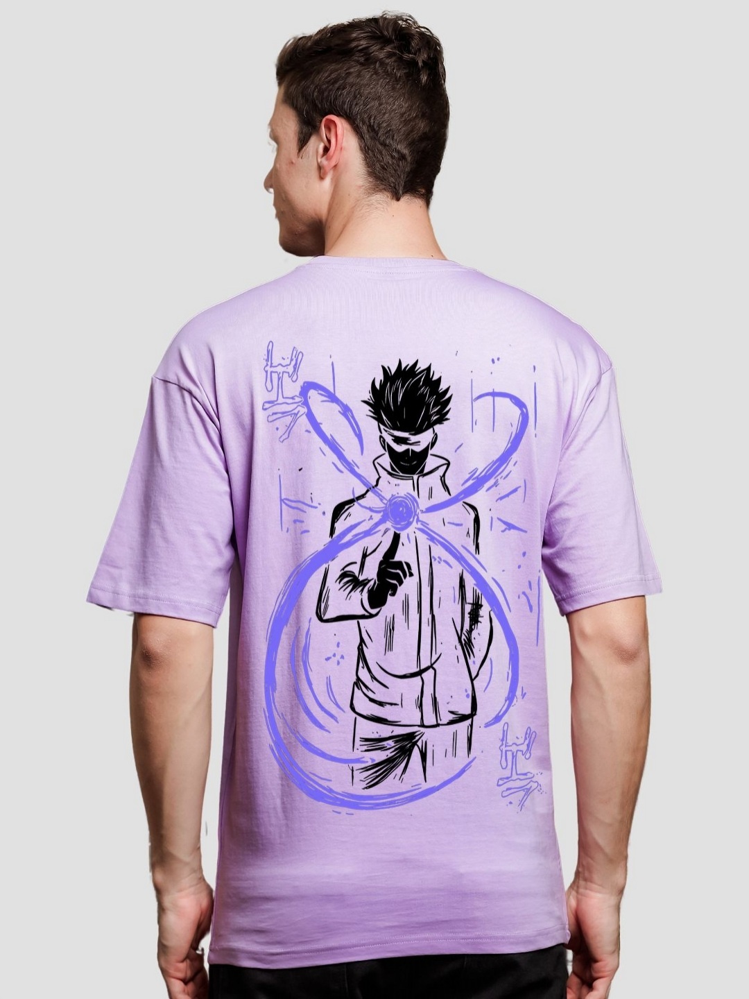

ADRO Men Typography Printed V-Neck Extended Sleeves Raw Edge T-shirt, Purple
