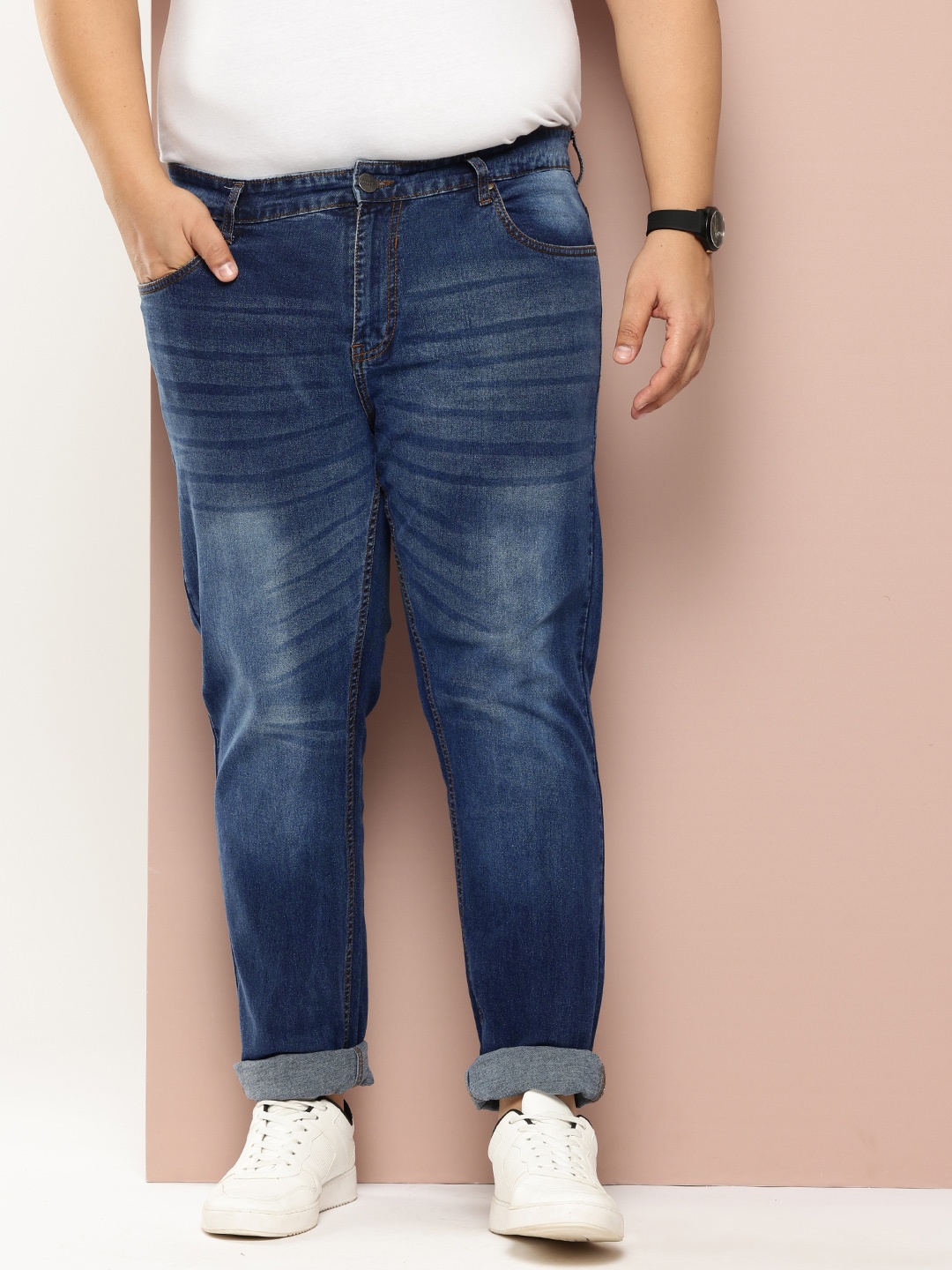 

Sztori Men Plus Size Smart Tapered Fit Stretchable Jeans, Blue