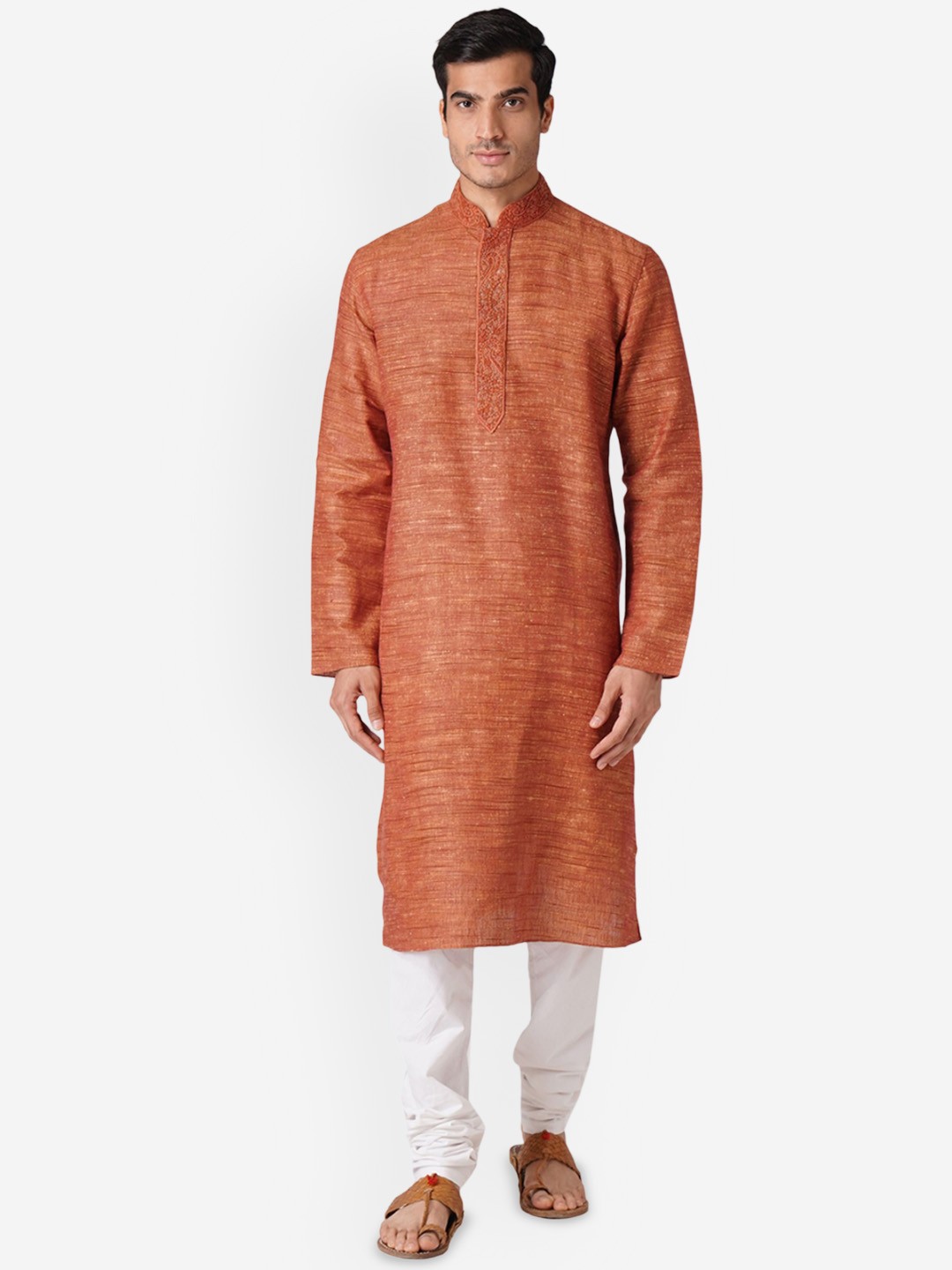 

ZOIS Mandarin Collar Pure Cotton Straight Kurta with Churidar, Red