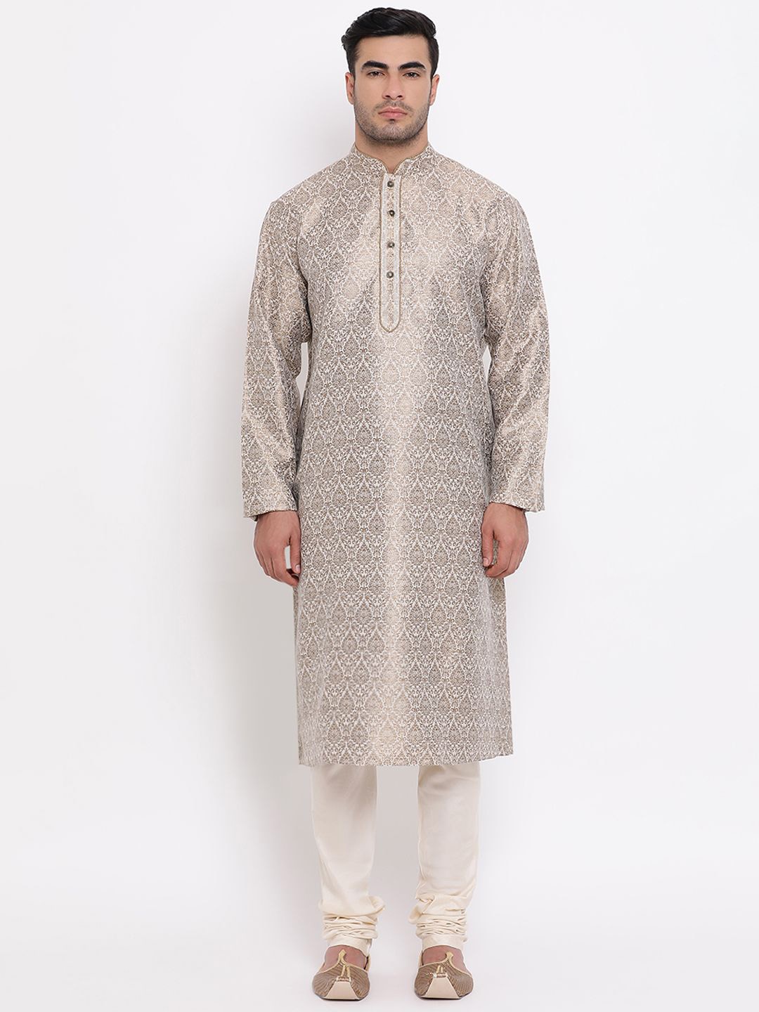 

ZOIS Ethnic Motifs Woven Designed Straight Kurta with Churidar, Beige