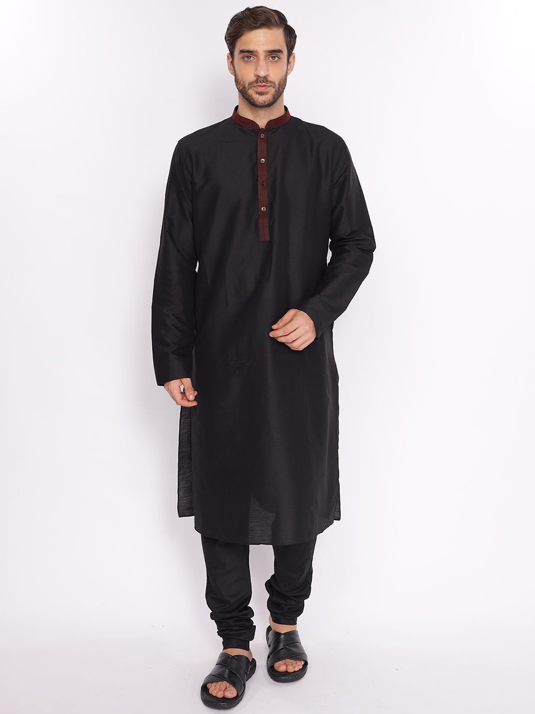 

ZOIS Mandarin Collar Straight Kurta With Churidar, Black