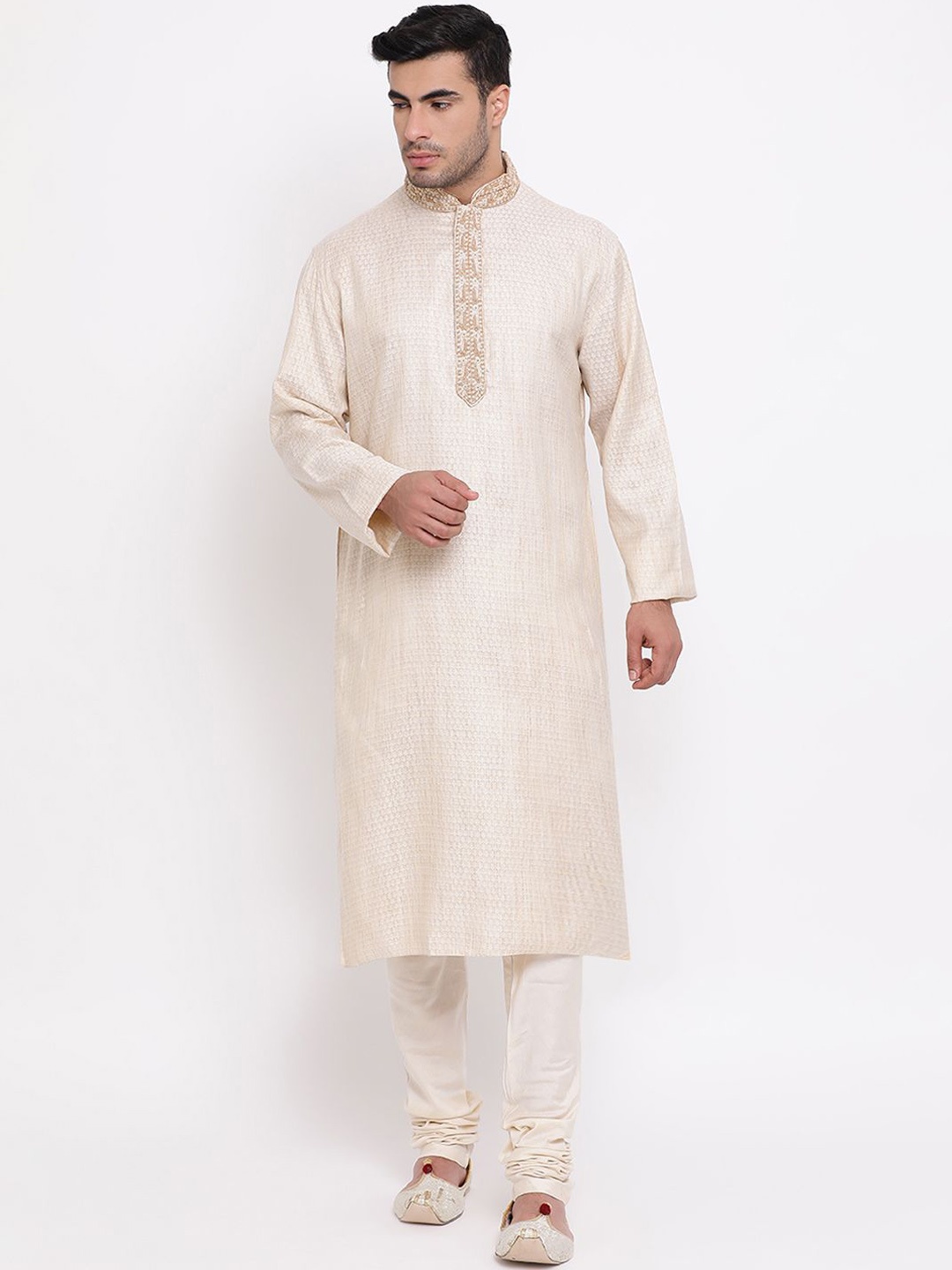 

ZOIS Checked Embroidered Straight Kurta with Churidar, Beige