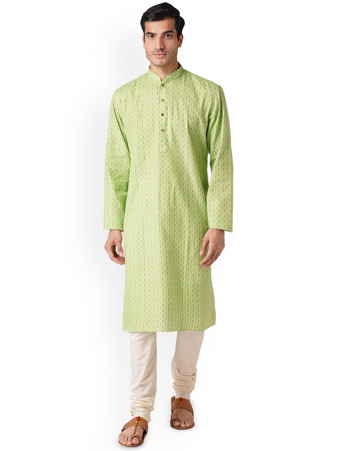 

ZOIS Geometric Woven Design Pure Cotton Straight Kurta with Churidar, Green
