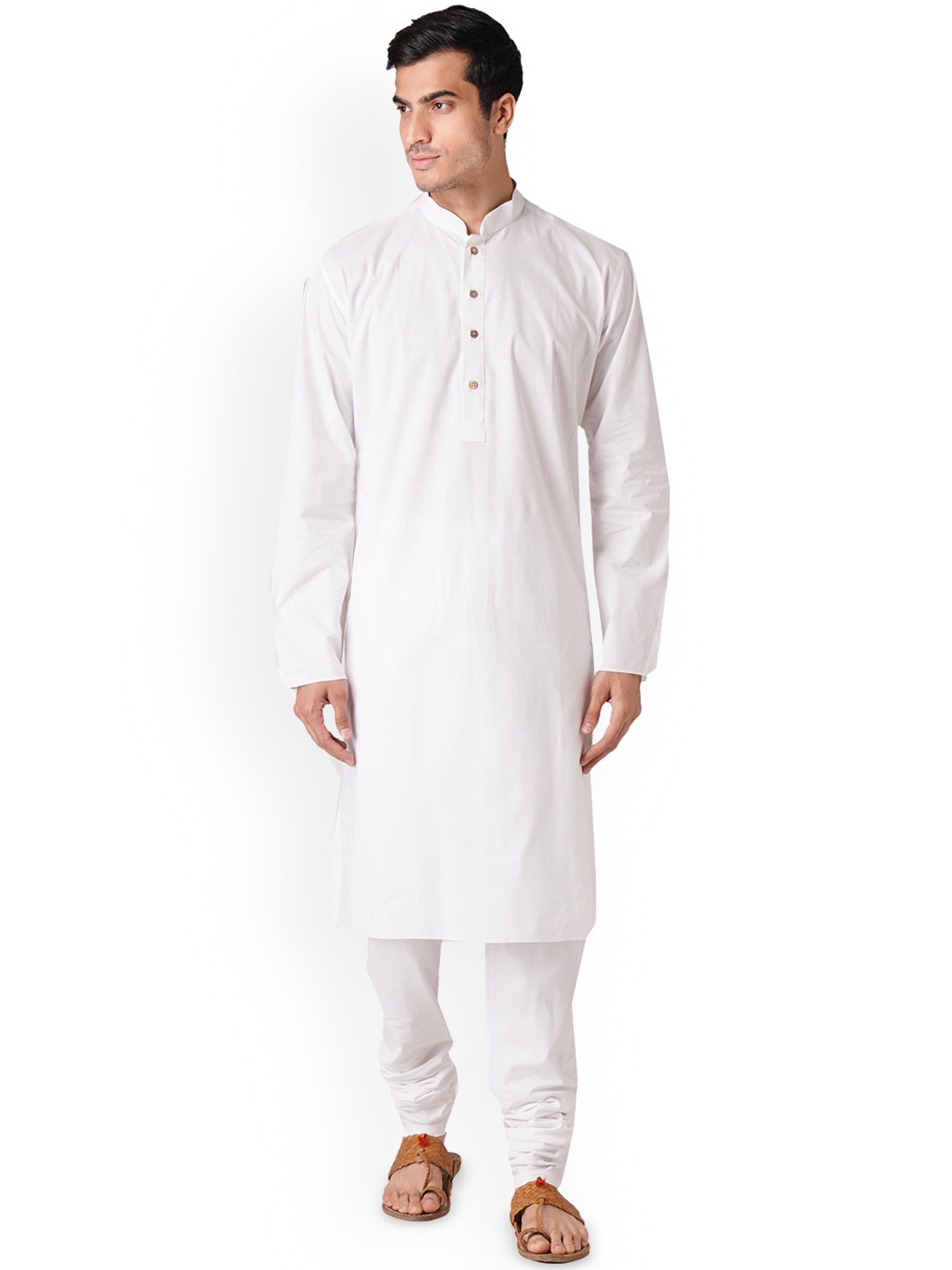 

ZOIS Mandarin Collar Pure Cotton Straight Kurta with Churidar, White