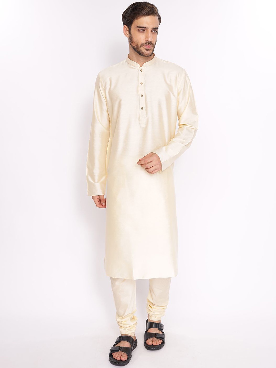 

ZOIS Mandarin Collar Straight Kurta With Churidar, Gold