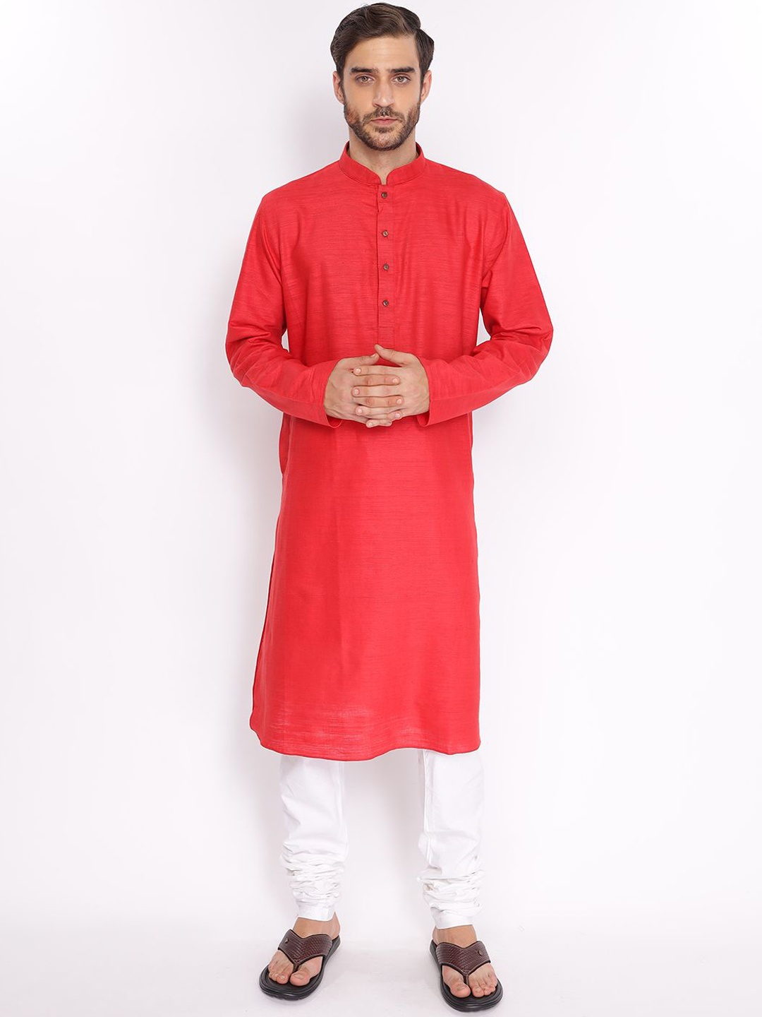 

ZOIS Mandarin Collar Pure Cotton Regular Kurta with Churidar, Red