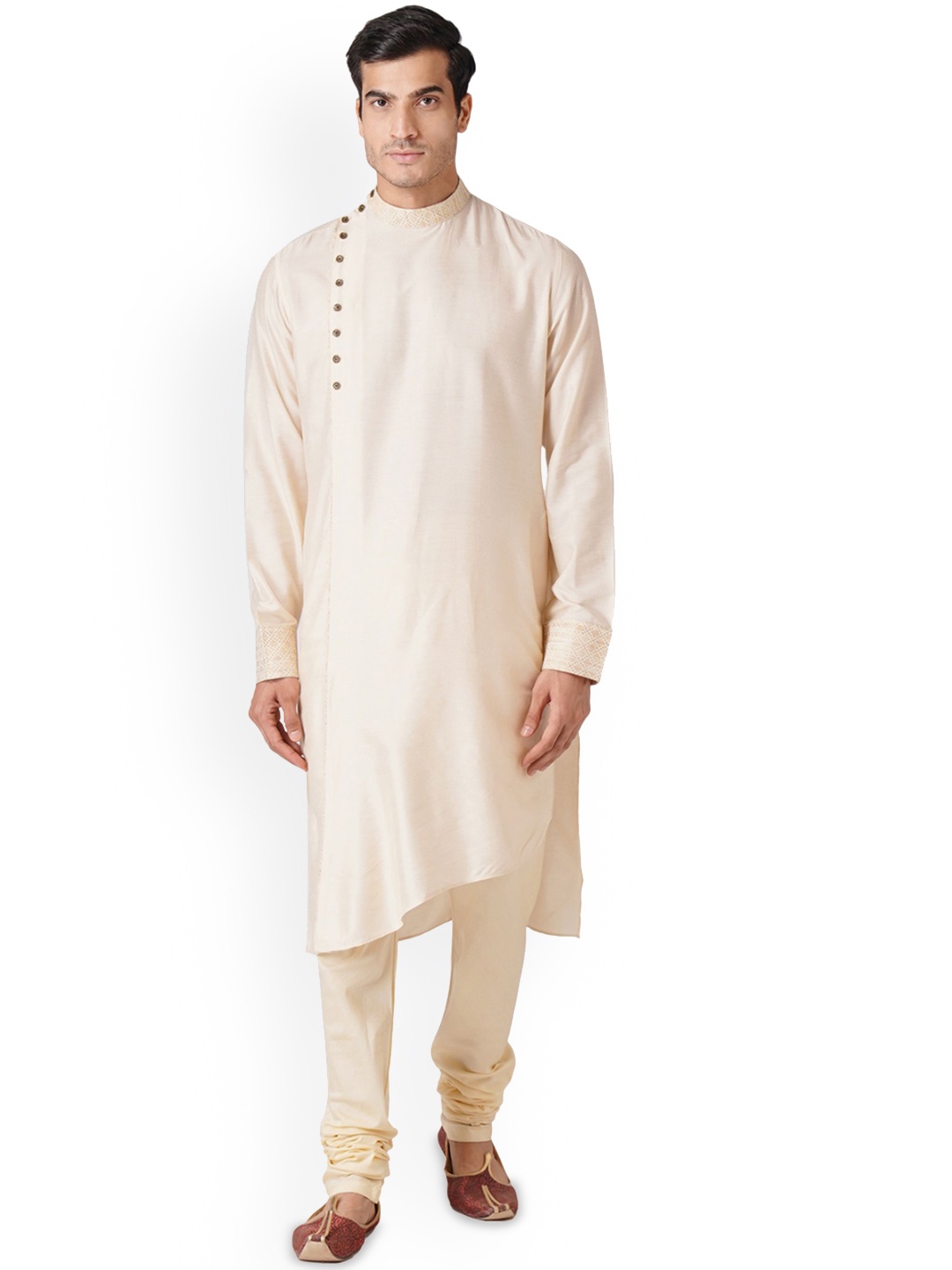 

ZOIS Mandarin Collar Straight Kurta With Churidar, White