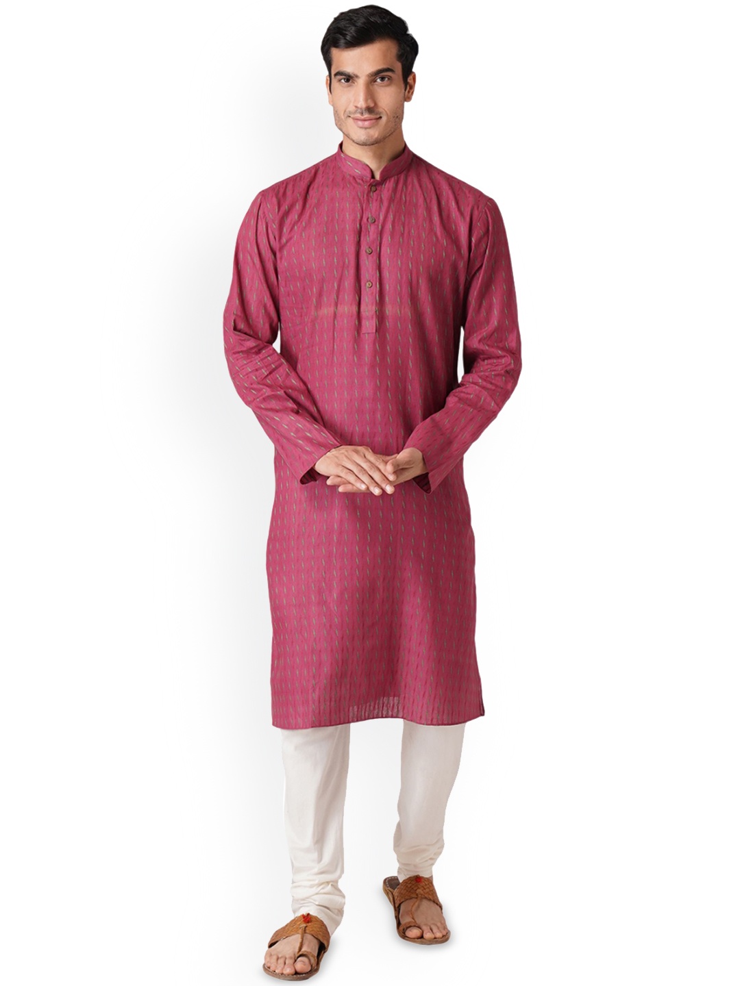 

ZOIS Geometric Woven Design Regular Pure Cotton Kurta with Churidar, Maroon