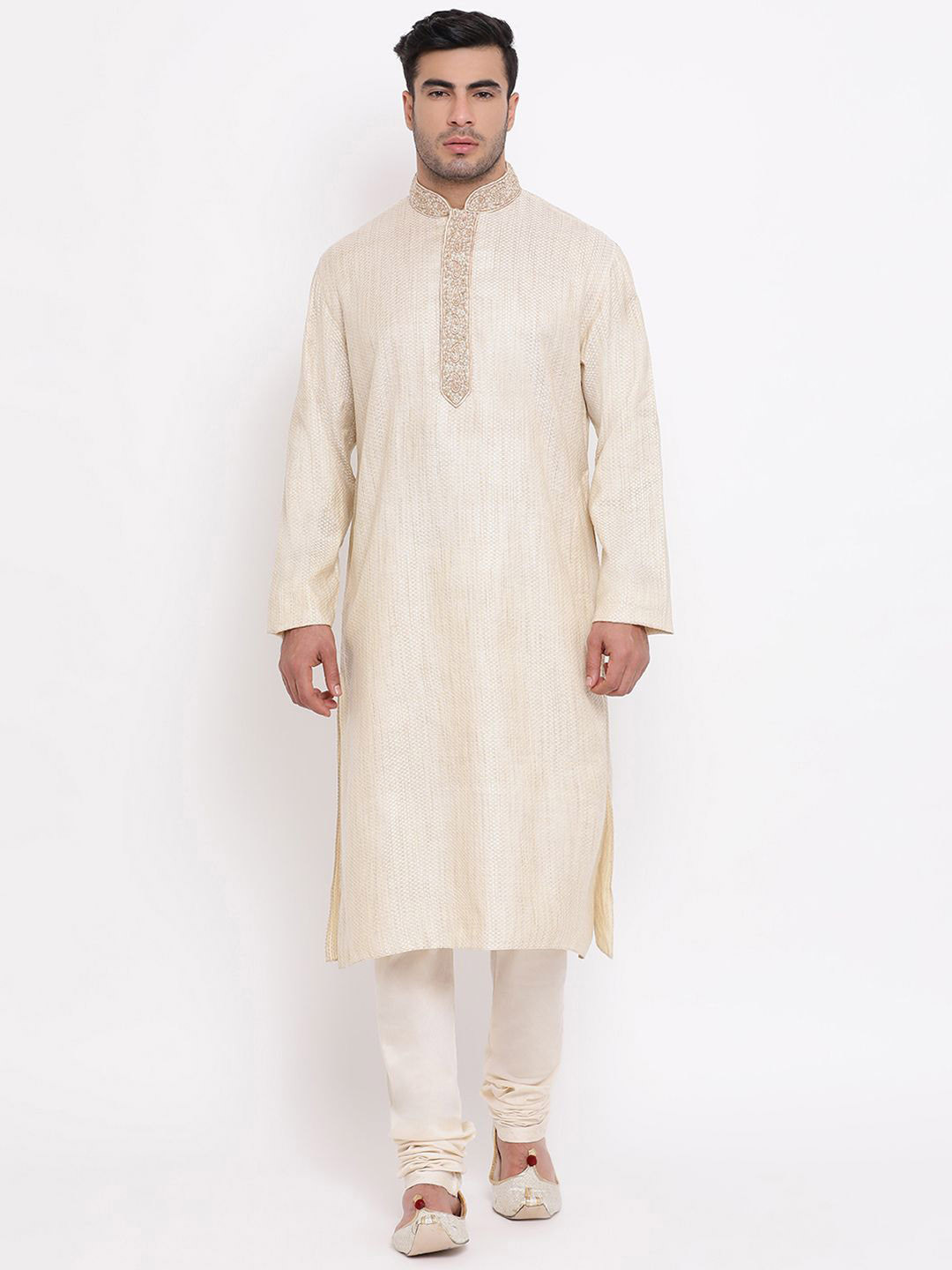 

ZOIS Paisley Woven Design Thread Work Straight Kurta With Churidar, Beige