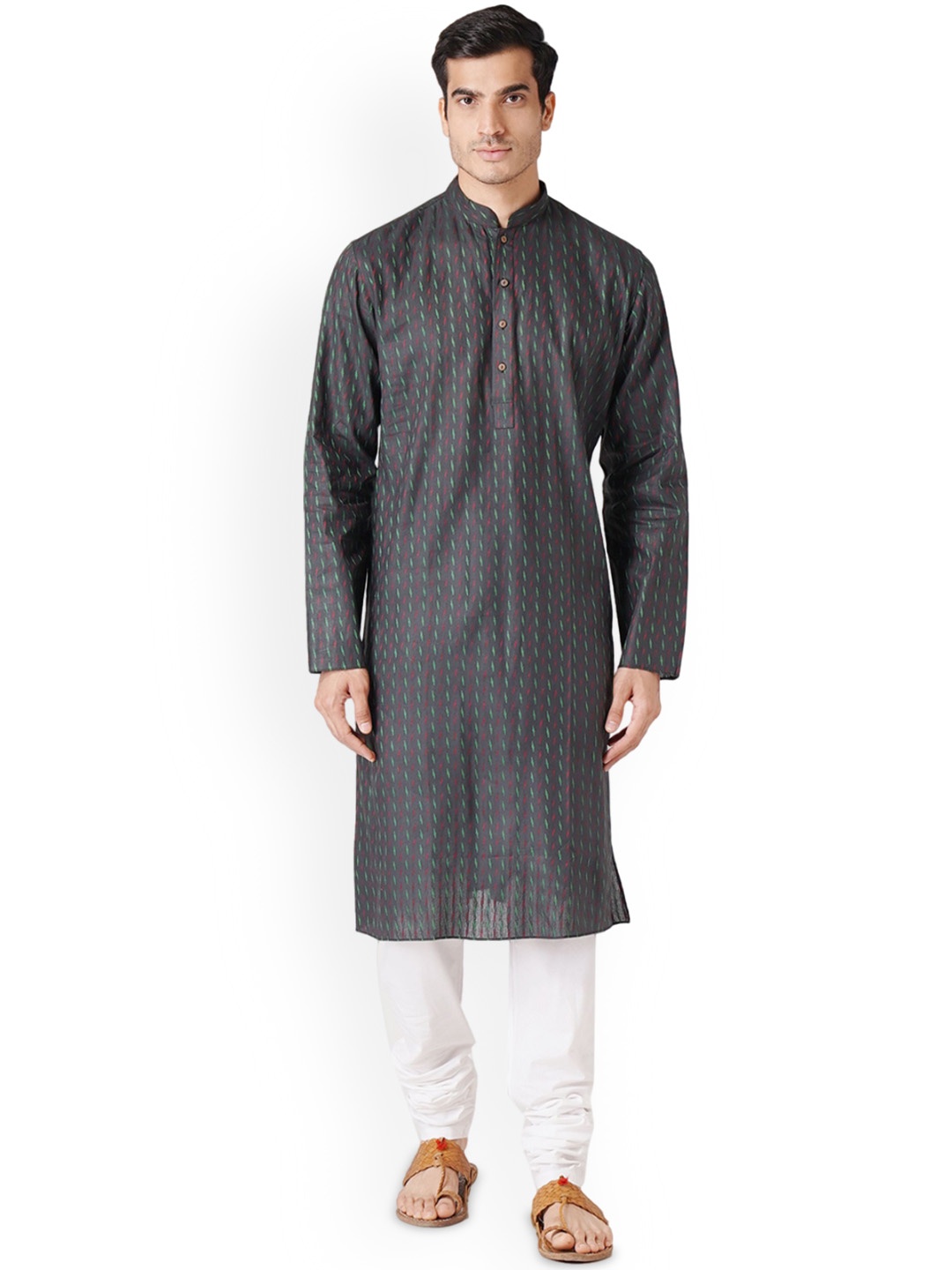 

ZOIS Geometric Woven Design Pure Cotton Straight Kurta with Churidar, Black