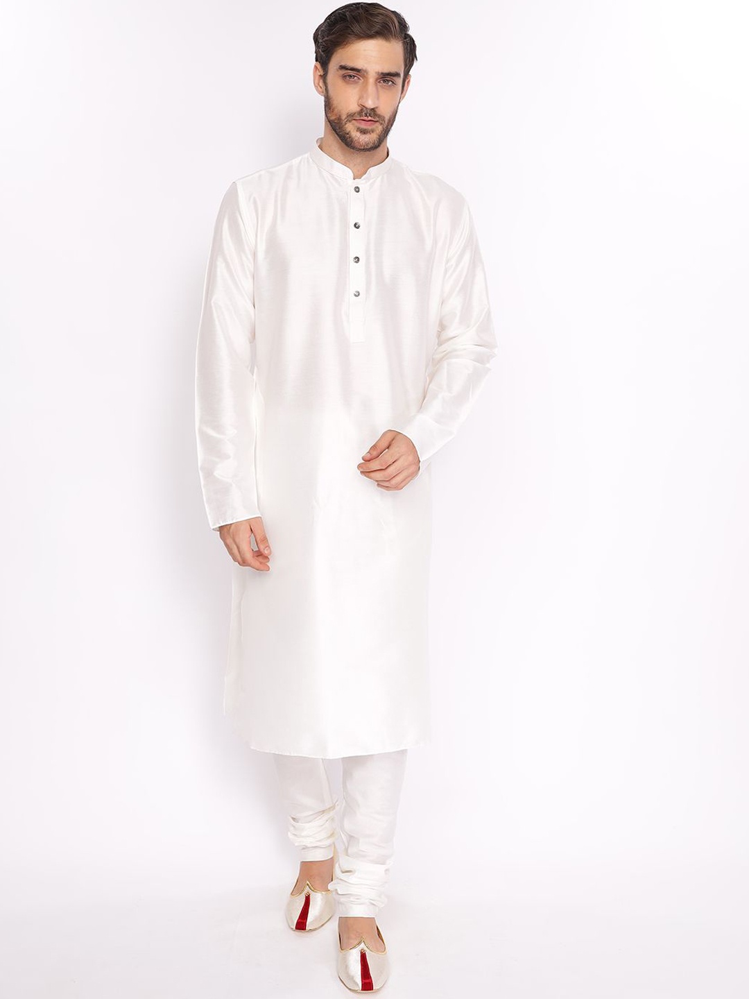 

ZOIS Thread Work Mandarin Collar Straight Kurta With Churidar, White