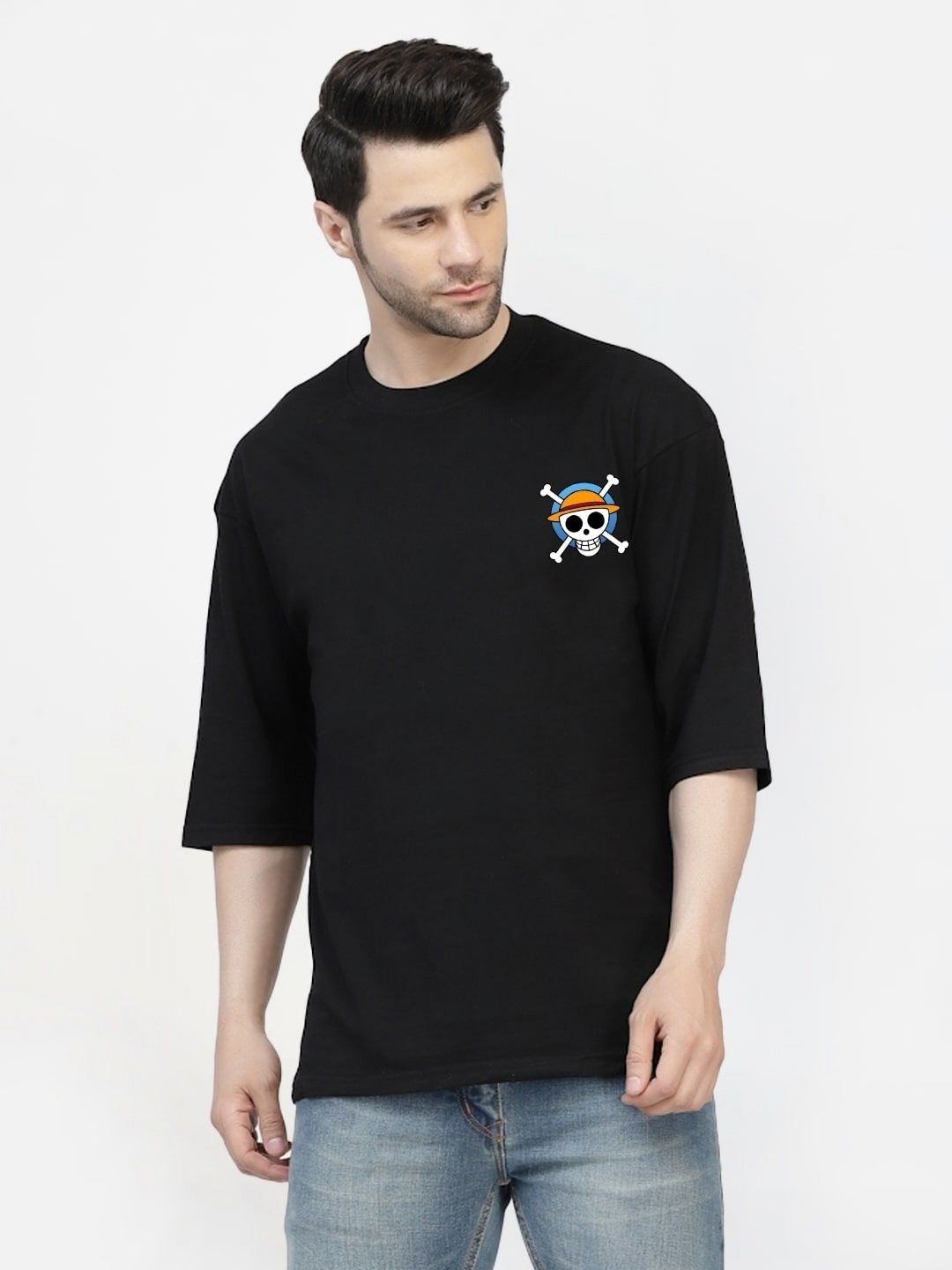 

Gavin Paris Men Sports Printed Hooded Drop-Shoulder Sleeves Bio Finish Applique T-shirt, Black