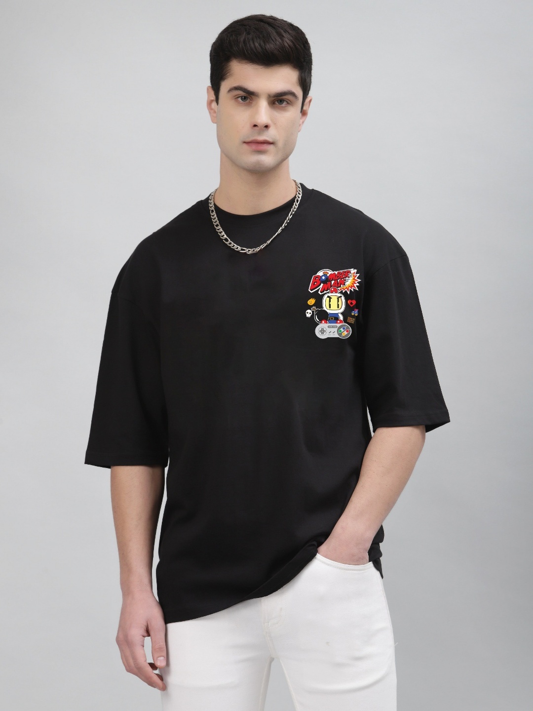 

Gavin Paris Men Typography Printed Bio Finish Raw Edge T-shirt, Black
