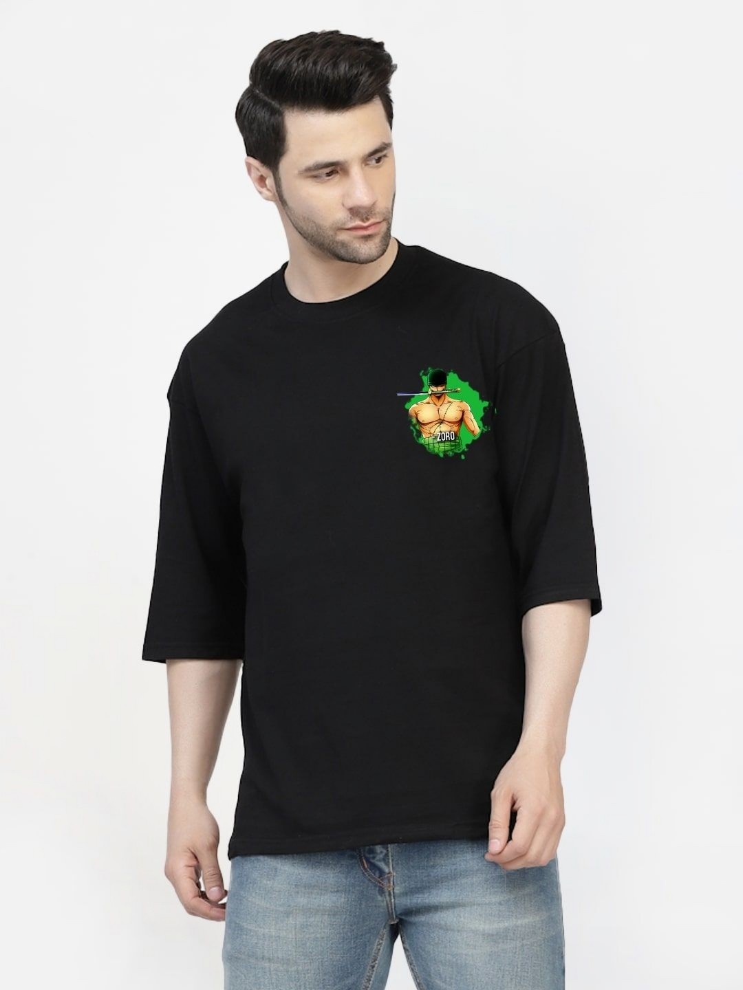 

Gavin Paris Men Typography Printed Bio Finish Raw Edge T-shirt, Black