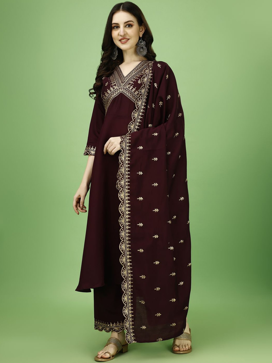 

KALINI Ethnic Motifs Embroidered Regular Anarkali Kurta with Palazzos & With Dupatta, Purple