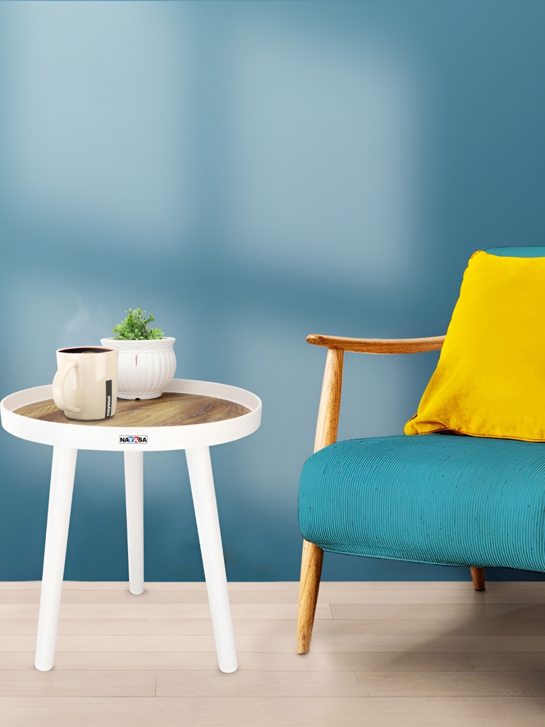 

Nayasa White & Brown Wooden Printed Tea-Coffee Side Table