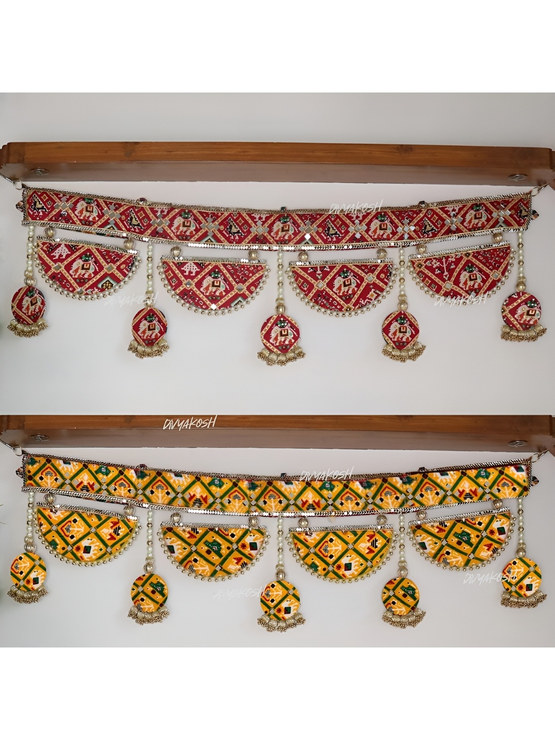

Divyakosh Red & Yellow Embellished Patola Reversible Toran