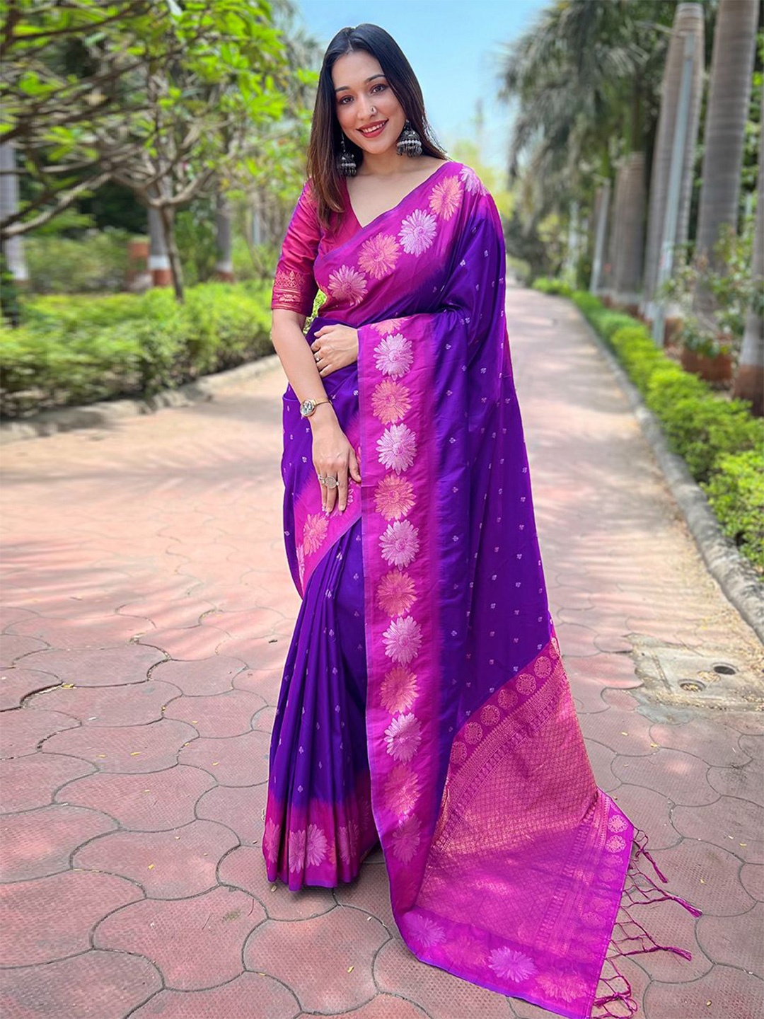 

LeeliPeeri Designer Tussar Silk Blend Woven Design Zari Traditional Saree, Purple