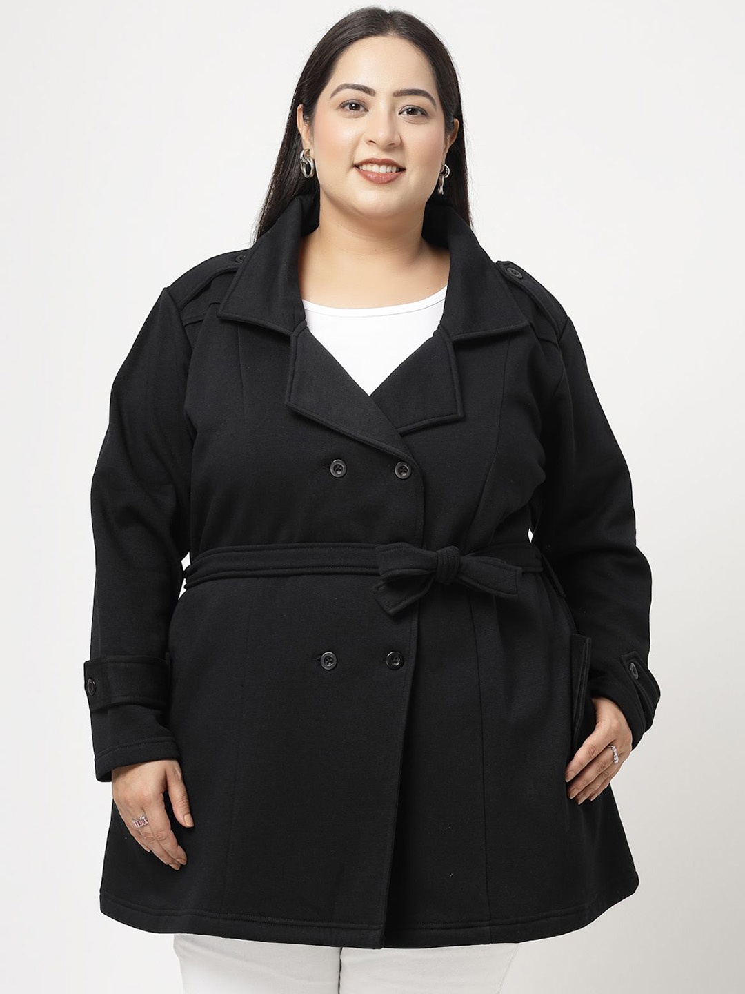 

plusS Women Fleece Longline Tailored Jacket, Black