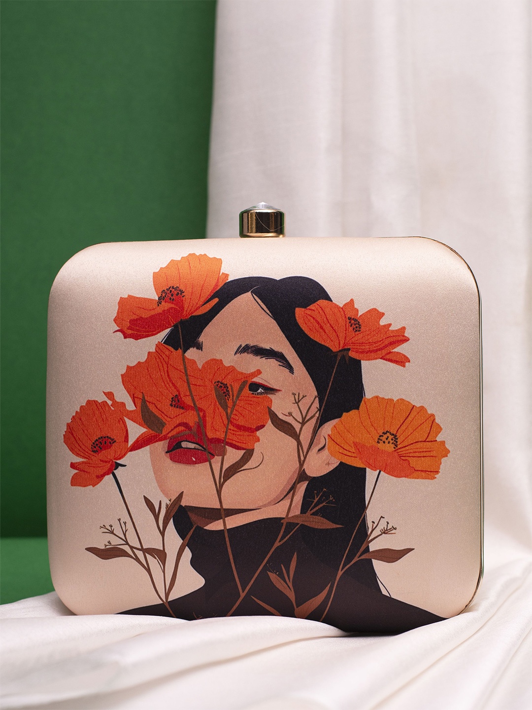 

ARTKLIM Flower Printed Box Clutch, Off white